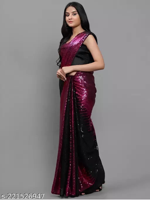 SHINE SUPER HIT PURPLE DESIGNER SEQUANCE Georgette SAREES BY KRADDLE