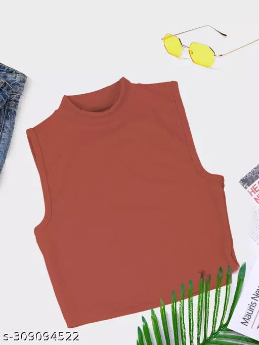 Women's Solid Cotton Rib Knit Crop Tank Top