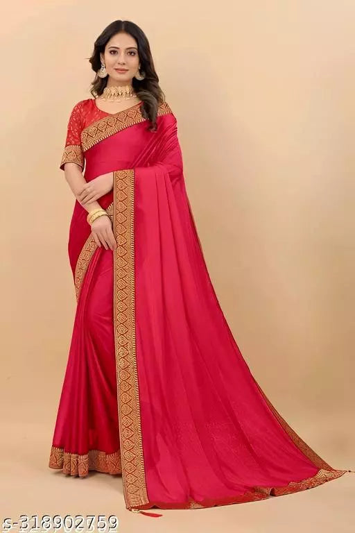 Bhagalpuri Soft Silk Gajari Lace border Saree With Blouse BY KRADDLE