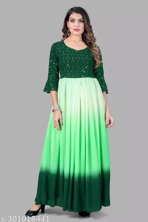 Embroidery Tie and Dye Maxi kurti Gown