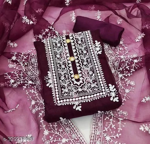 Women's Purple Floral Embroidered Organza Suits & Dress Materials
