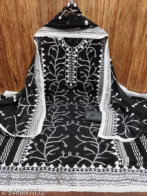 Georgette Dress Material For Womens With Embroidered Work On It