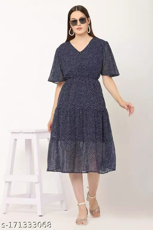 BPT Designer Printed Georgette Dress For Womens
