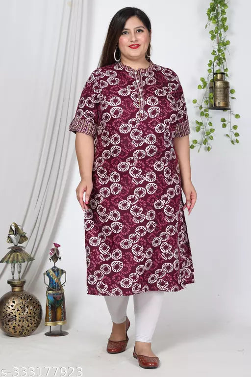 Plus Size Women Printed Cotton Blend Straight Kurta