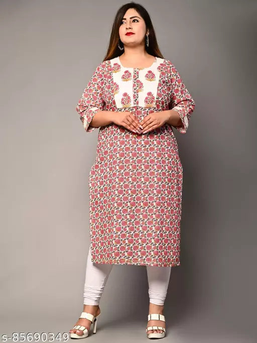 Swasti Women Plus Size Printed Floral Print Pure Cotton Straight Kurtis