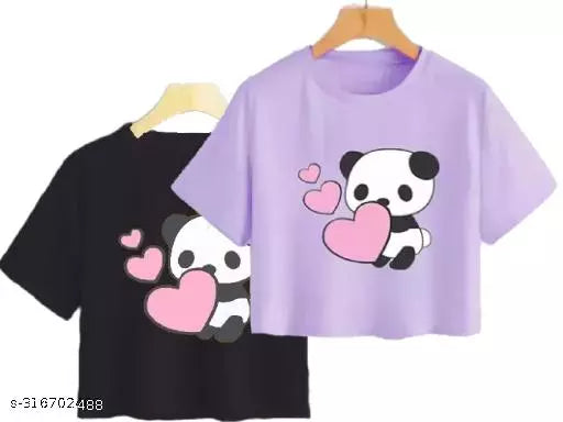 VK TOPS Trendy Feminine Printed Crop Tshirt Round Neck Top For Womens