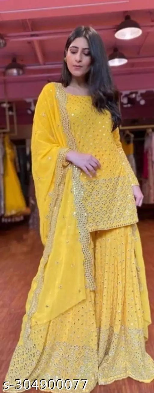 Aagyeyi Sensational Salwar Suits & Dress Materials New hit Fancy Garara Georgette 9mm Heavy sequence Work Wear Suit Like Party Wear Garara suit