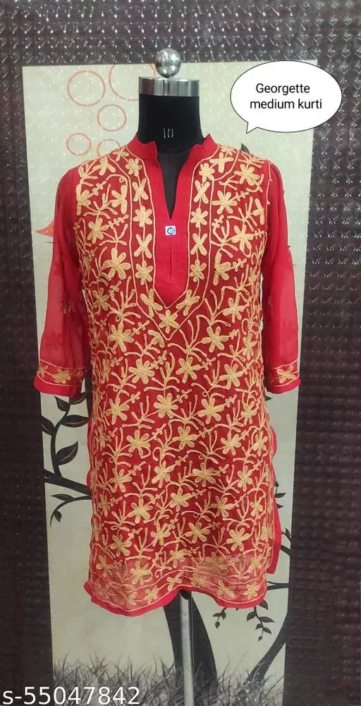 Aari Work Georgette Frontjall Medium kurti.