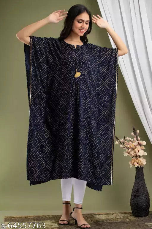 Mialo bandhej print kaftan style long kurti