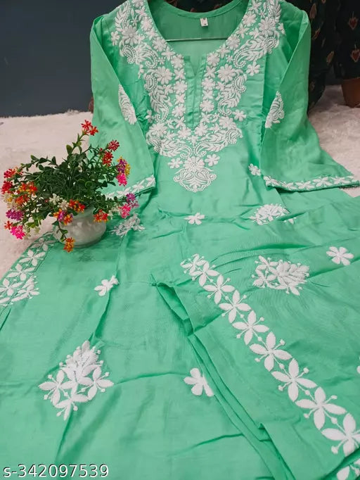 BEST FULL CHIKANKARI WORK KURTI WITH PLAZZO