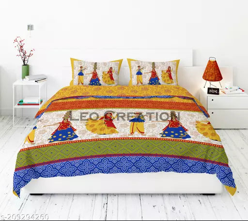 Jaipuri Pure Cotton Double Queen Bedsheet With 2 Pillow Covers