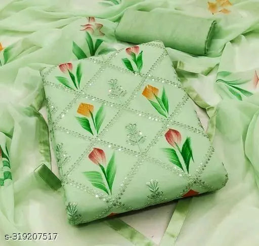 Aagyegi Sensational Pista Mint Green Georgette Unstiched Patiala Party Wear Double Sequence Work Salwar Suits & Dress Materials