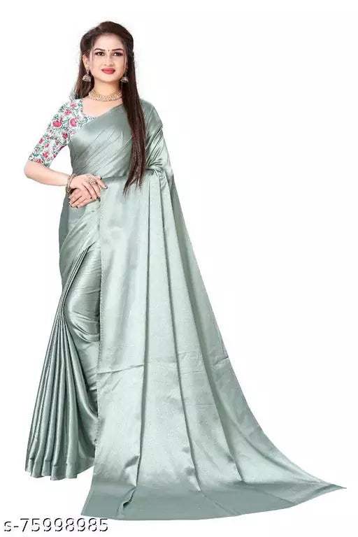 SARTIN SAREE WITH DIGITAL BLOUSE (UNSTITCHED)