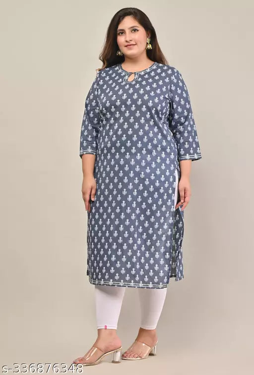 Women Plus Size Printed Pure Cotton Straight Kurta