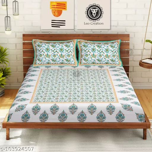 Double Pure Cotton Bedsheet With 2 Pillow Covers