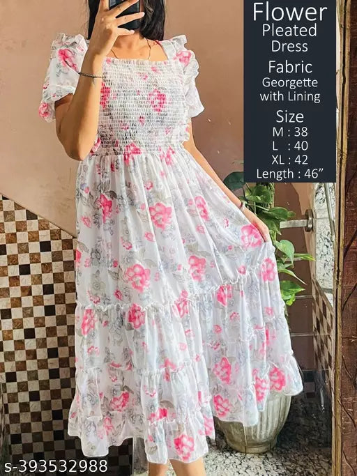 STYLISH LONG GEARGETTE FABRIC ONE PCE KANSAI DRESSSS