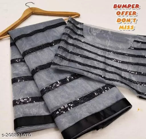 Stylish Sequence Work Net Saree With Fancy Blouse Pieces