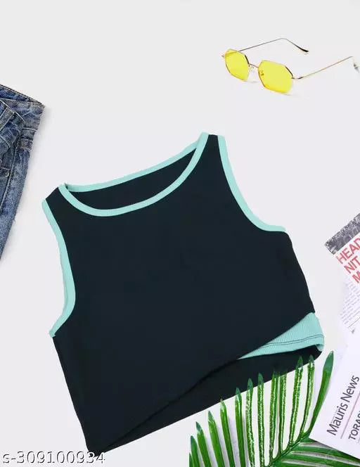 Women's Solid Cotton Rib Knit Crop Tank Top