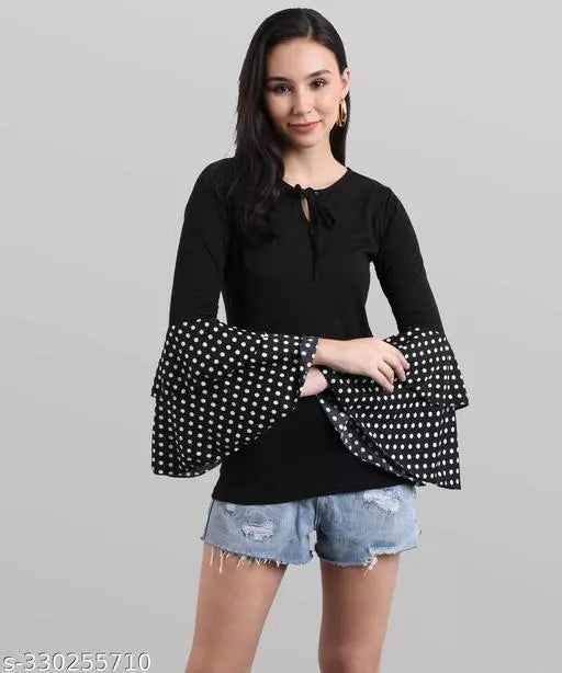 Vivient Women Black Bell Sleeves Top