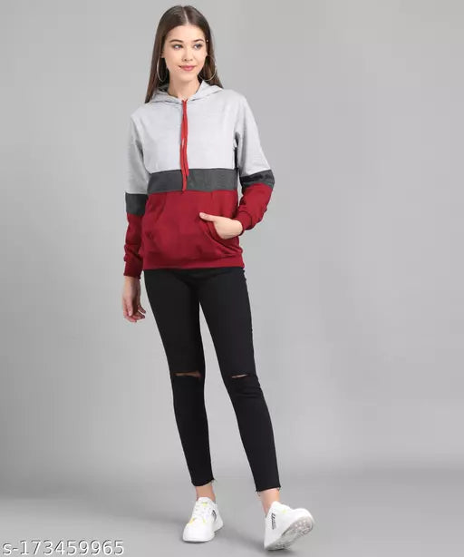 Vivient Women Grey Black Maroon Swertshirt