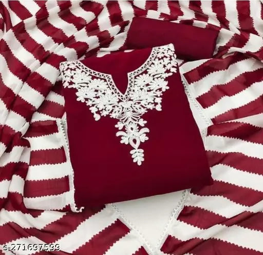 Myra Gracefull Fancy Women's Unstiched Patiala Georgette Suits With Beautifull Chainstich Work Red Suit