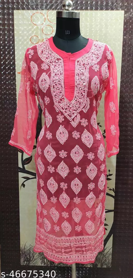 Handwork Chikankari Chiffon boota jall kurti.