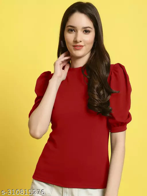 Casual Regular Sleeves Solid Women Red Top (Women Top | Women Tops | Top)