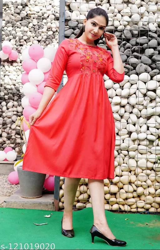 Shree fashion's Rayon Anarkali Printed Blue Kurti for women