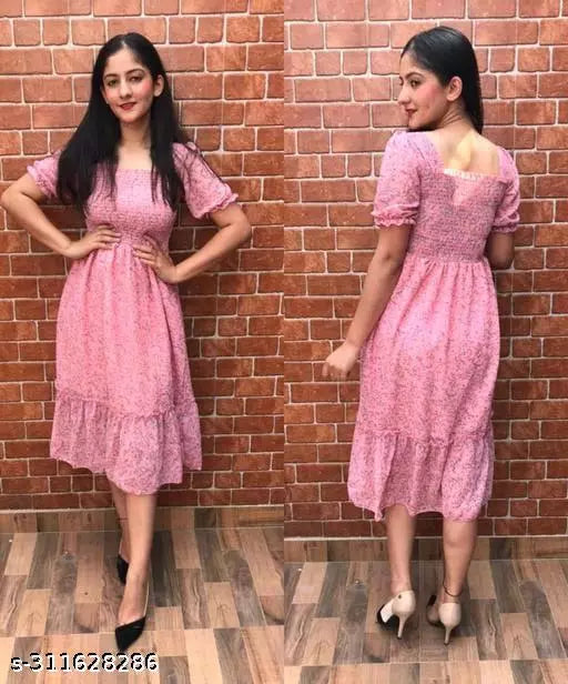 Pink_Kansai_GEORGETTE PRINTED MIDI DRESSES FOR LADIES