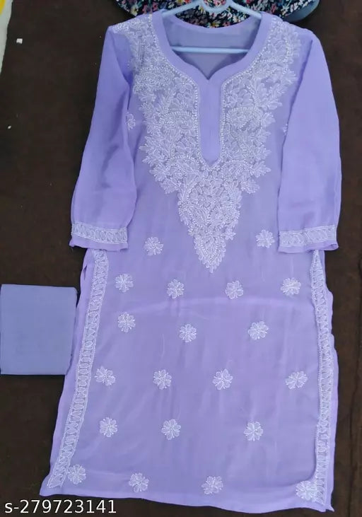 CHIKANKARI CHIFFON KURTI WITH INNER