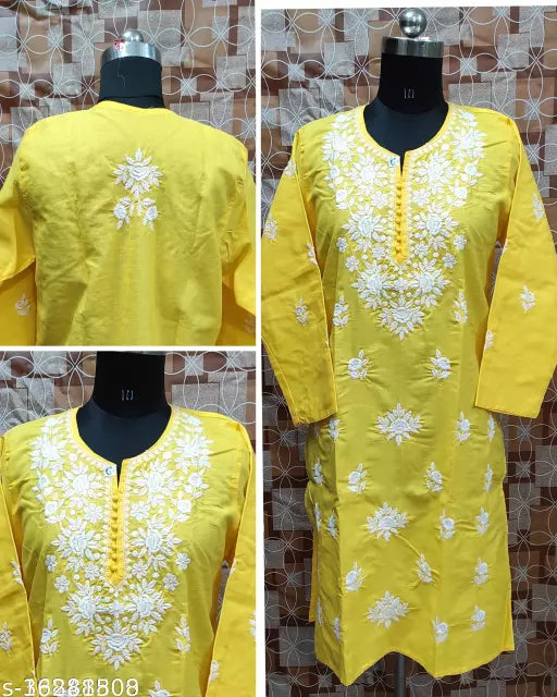 Embroidered Cotton Rose Comp Kurti .