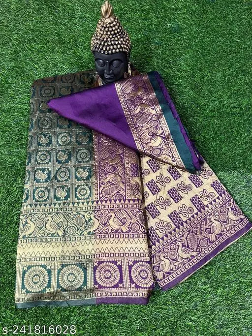 Woven Kanjivaram Jacquard Pure Silk Saree Banarasi Sarees jacquard silk saree Wedding Wear Party Wear Daily Wear sarees Rangila Blue