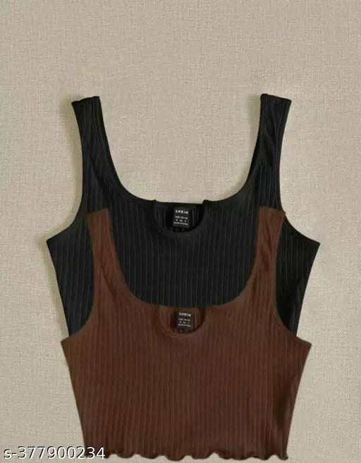 Jkp Collections Women & Girl Casual Sando Top Solid Cotton Lycra Fabric In Color Black::Coffee