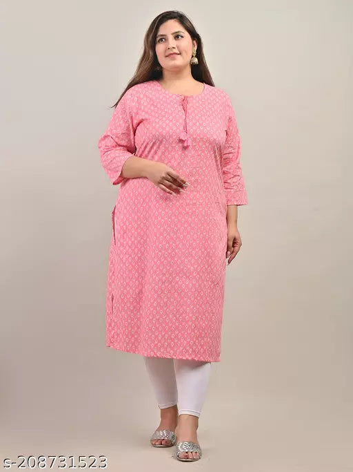 Swasti Women Plus Size Printed Floral Print Pure Cotton Straight Kurti (Pink)
