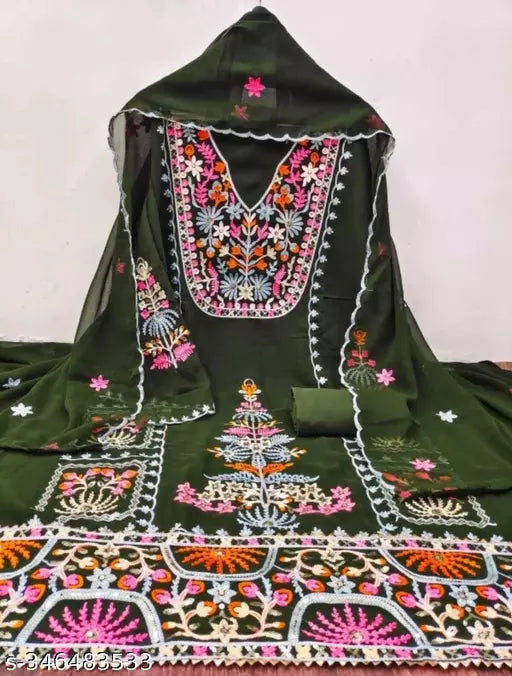 Aagyegi Sensational Salwar suits & Dress Materials Georgette Fancy Heavy Double Thread Embroidered Work womens Suits like party wear And upcoming Festival Wear Salwar Suits