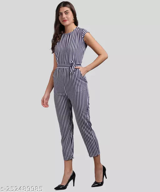 Vivient Women Blue Striped Printed Jumpsuit