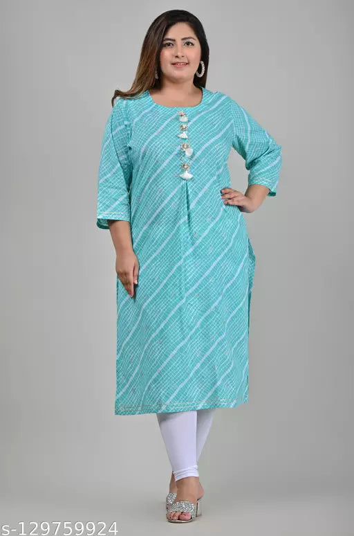 Swasti Plus Size Women Leheriya Cotton Blend Straight Kurta