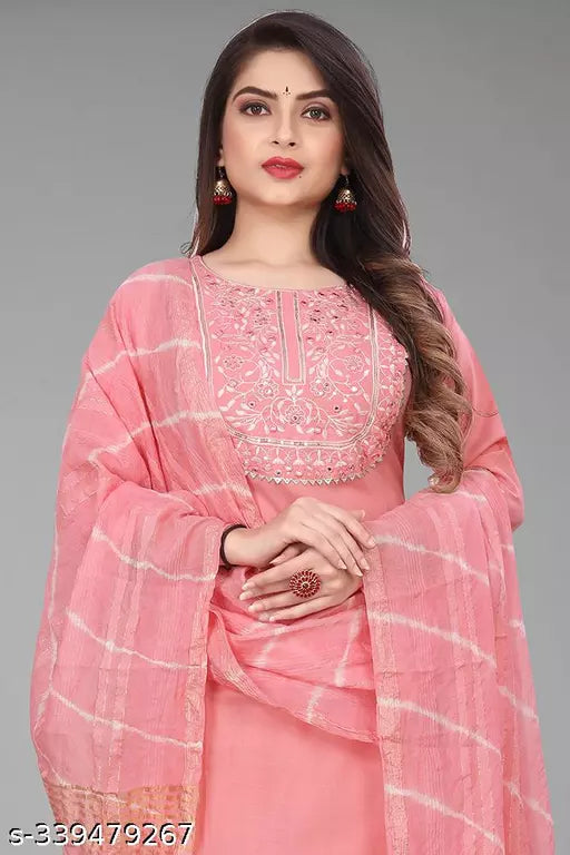 Elegant Women's Pink Kurta Set with Pant Dupatta and Stylish Kurti Top: Perfect for Ladies' Dressing with Unique Pajama Design