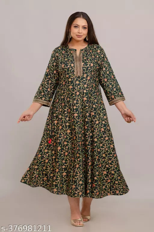 Fashion Zest Green Jaal Plus Size Rayon Gown