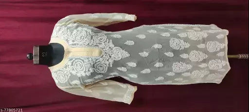 Handwork Embroidered Chikankari Rose Daaman Boota Kurti.