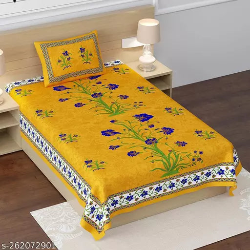 single cotton bedsheet with 1 pillow cover