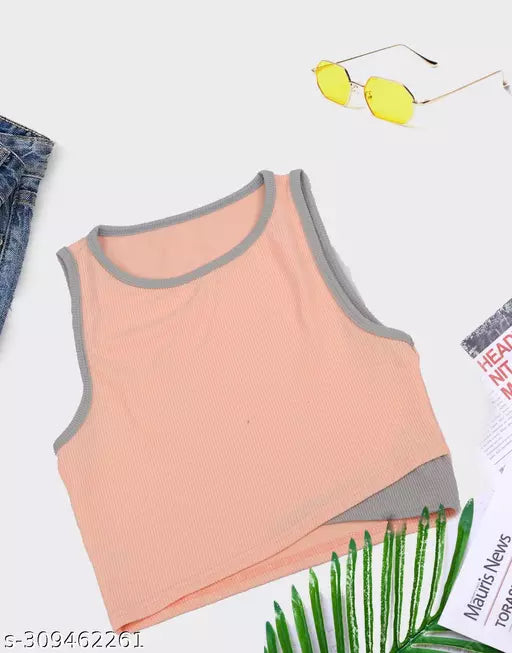 Women's Solid Cotton Rib Knit Crop Tank Top