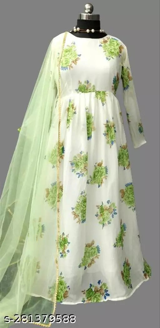 QVAZOR Stylish Fancy Trendy Printed Georgette Gown For Women For Party Wedding Festival Functions