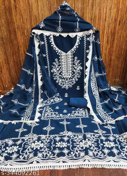 Georgette Dress Material For Womens With Embroidered Work On It