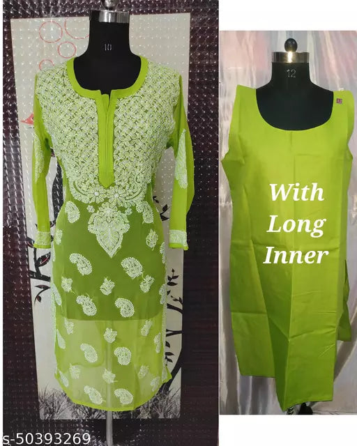 Handwork Embroidere Chikankari Chiffon Makkhi Jall kurti .