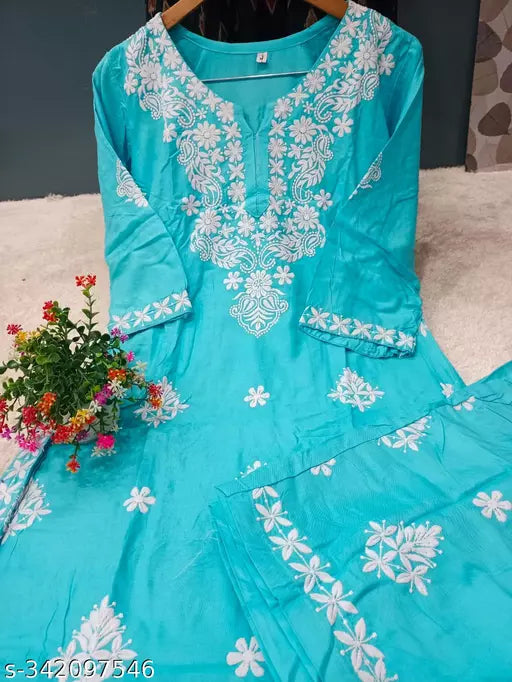 BEST FULL CHIKANKARI WORK KURTI WITH PLAZZO