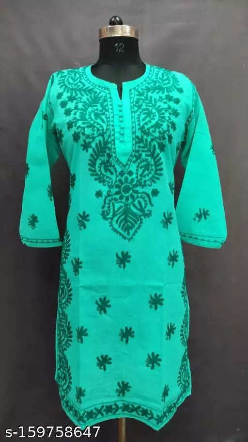 Side Carry Design Aari Cotton Kurti Special Size.