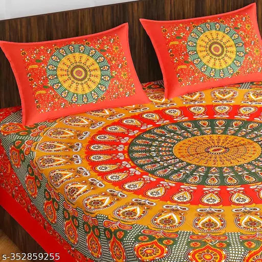 Pure Cotton Jaipuri Double Bedsheet With 2 Pillow Covers
