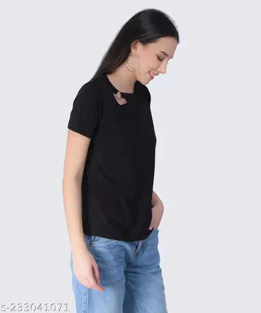 Vivient Women Black Plain Janny Cut Top