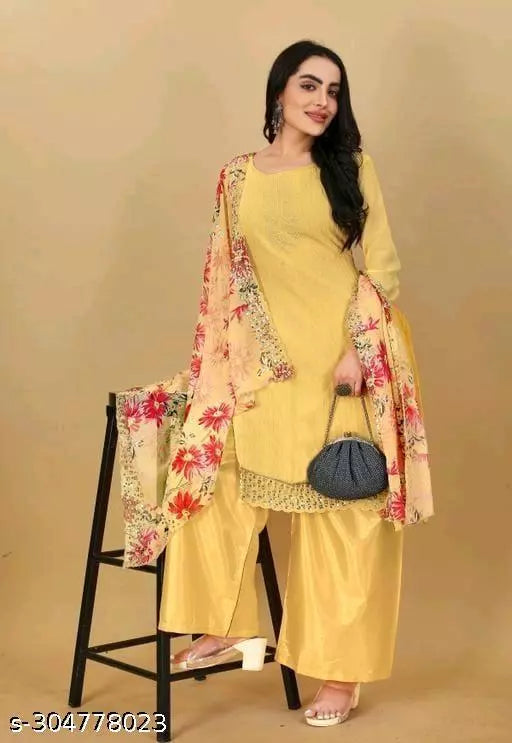 Women's Unstiched fancy Georgette Suits Sequence Embroidered Salwar Suits & dress Materials Lemon Yellow Colours